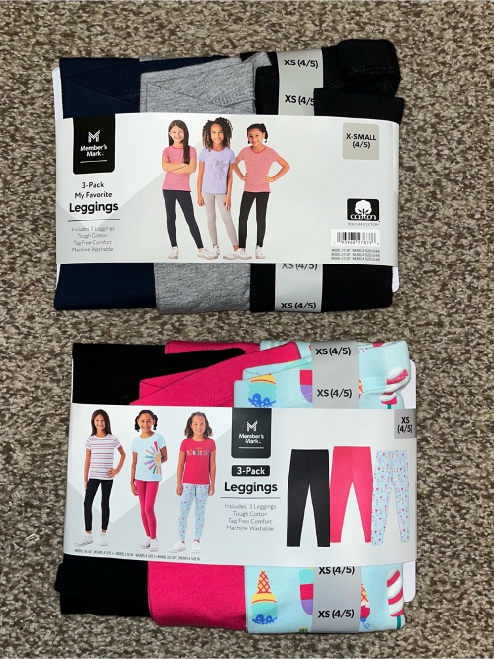 NEW Member's Mark Girls' TWO 3-Packs of Leggings